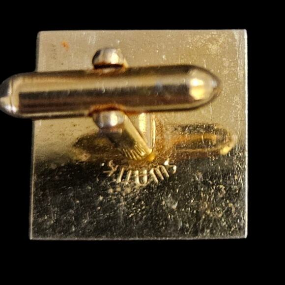 Swank Gold Tone Geometric Square Cufflinks Vintage Etched Design - Picture 4 of 5